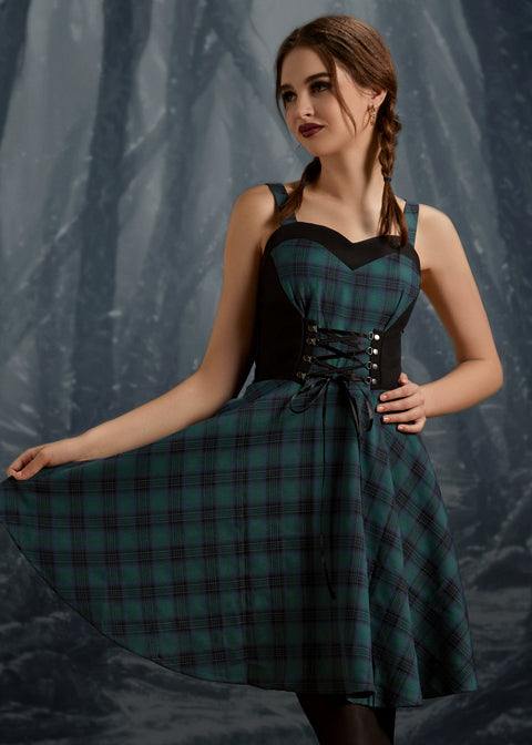 Green Plaid Swing Dress
