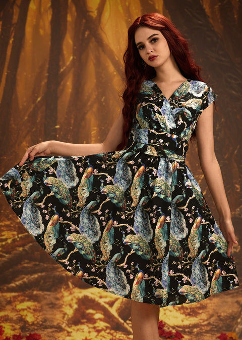 Peacock on Branches Greta Dress