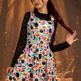 Stretch Cotton Skater Dress Pumpkin & Crow Print