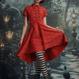 Red Jacquard Battalion Swing Dress