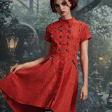 Red Jacquard Battalion Swing Dress