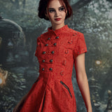 Red Jacquard Battalion Swing Dress