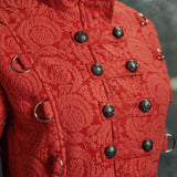 Red Jacquard Battalion Swing Dress