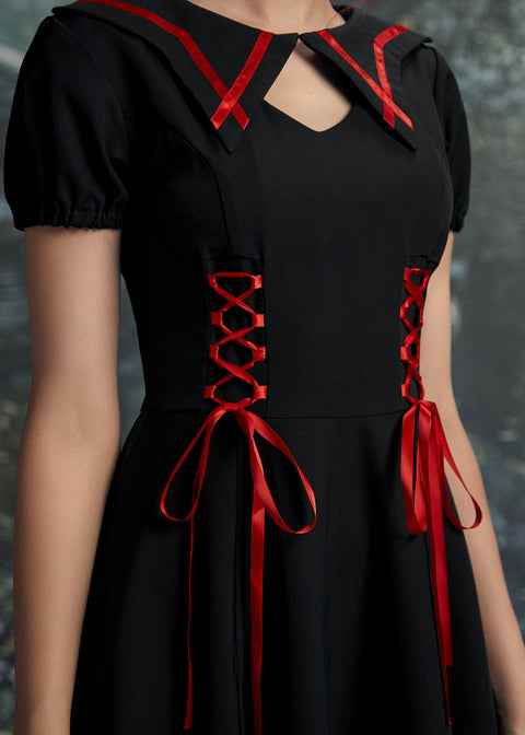 Black & Red Trim Gothic Swing Dress