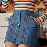 A Spring Fling Button Down A-Line Jean Skirt (Final Sale)