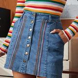 A Spring Fling Button Down A-Line Jean Skirt (Final Sale)