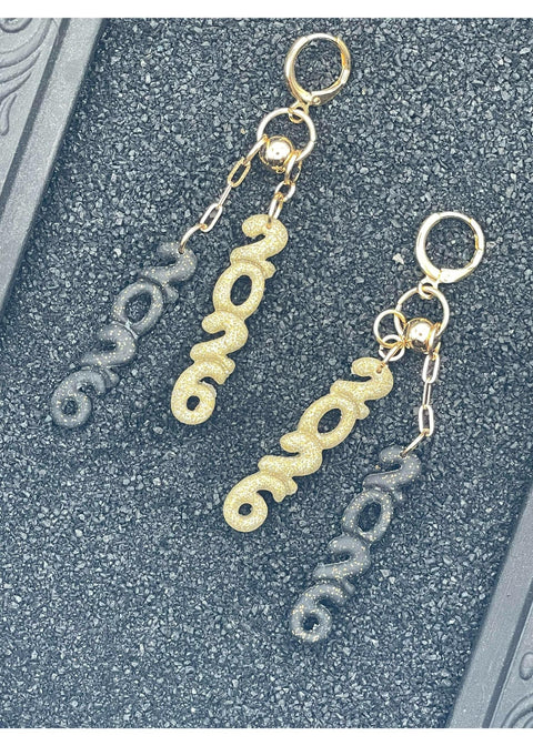 Jump Into 2026 Sparkly Black Earrings