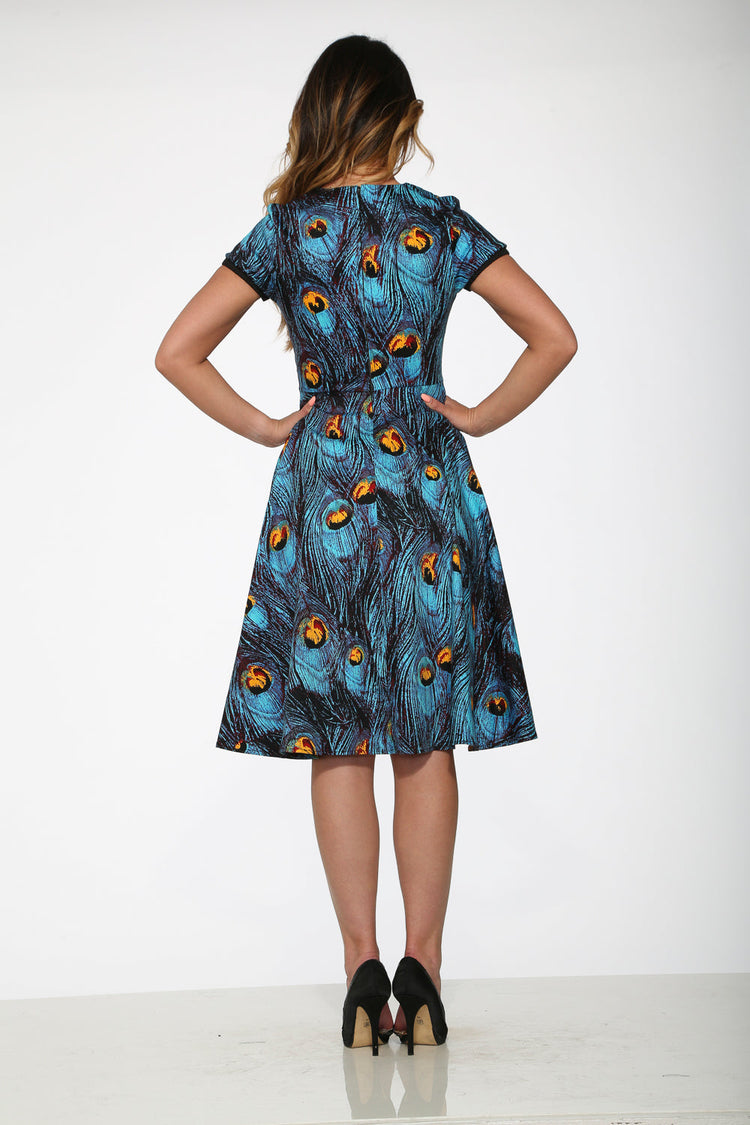 Blue Peacock Swing Dress