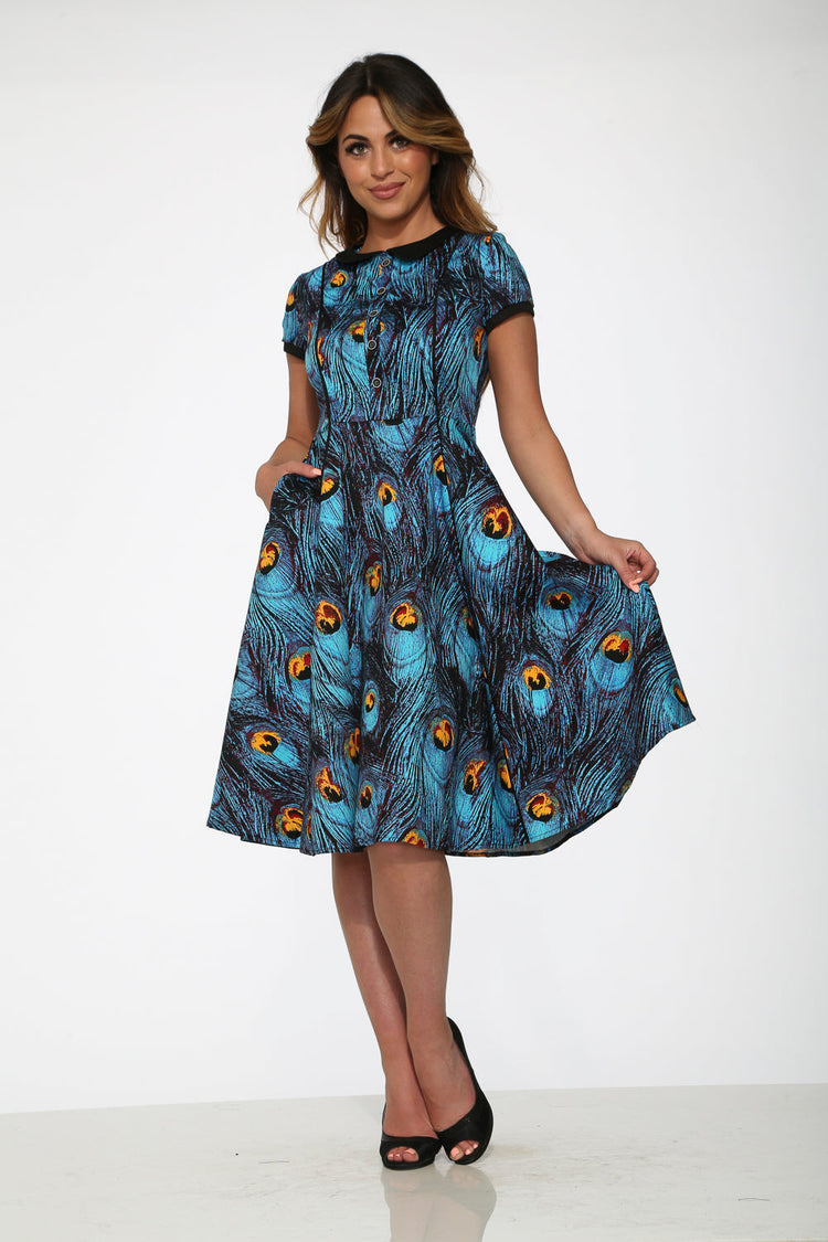 Blue Peacock Swing Dress