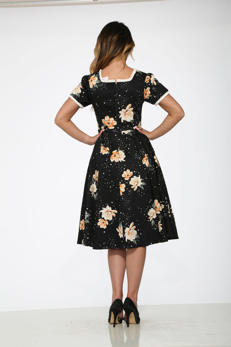 Black & Yellow Floral Swing Dress