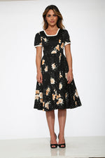 Black & Yellow Floral Swing Dress