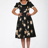 Black & Yellow Floral Swing Dress