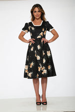 Black & Yellow Floral Swing Dress