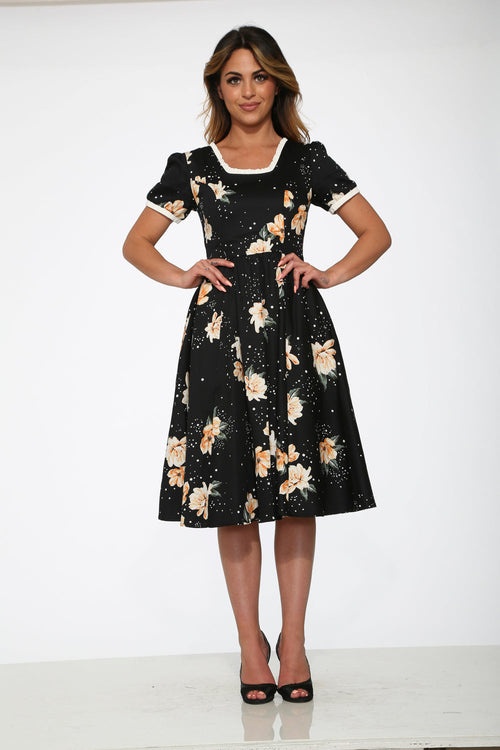 Black & Yellow Floral Swing Dress