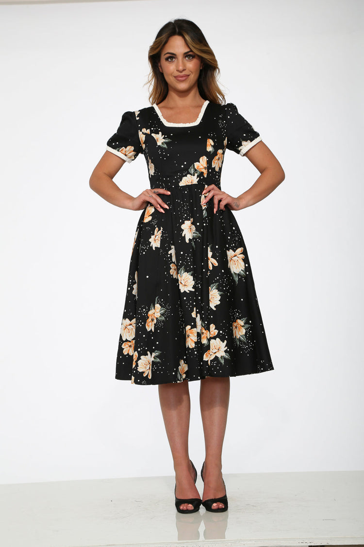 Black & Yellow Floral Swing Dress