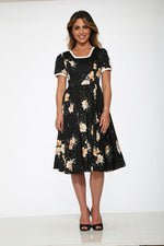 Black & Yellow Floral Swing Dress