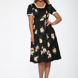 Black & Yellow Floral Swing Dress