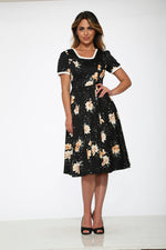 Black & Yellow Floral Swing Dress