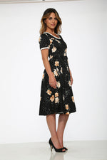Black & Yellow Floral Swing Dress