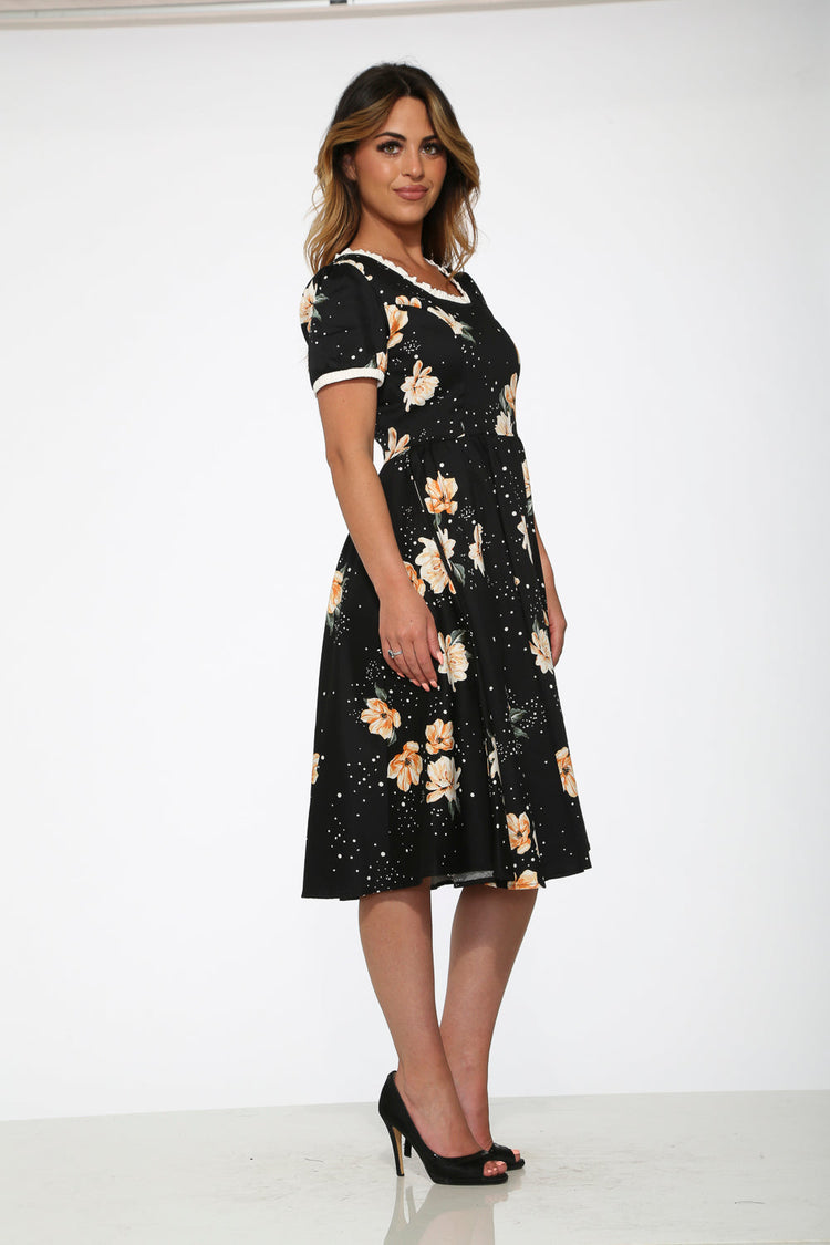 Black & Yellow Floral Swing Dress