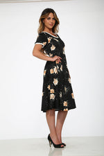 Black & Yellow Floral Swing Dress