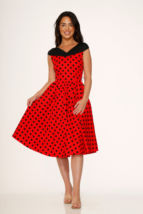 Red & Black Polka Dot Swing Dress
