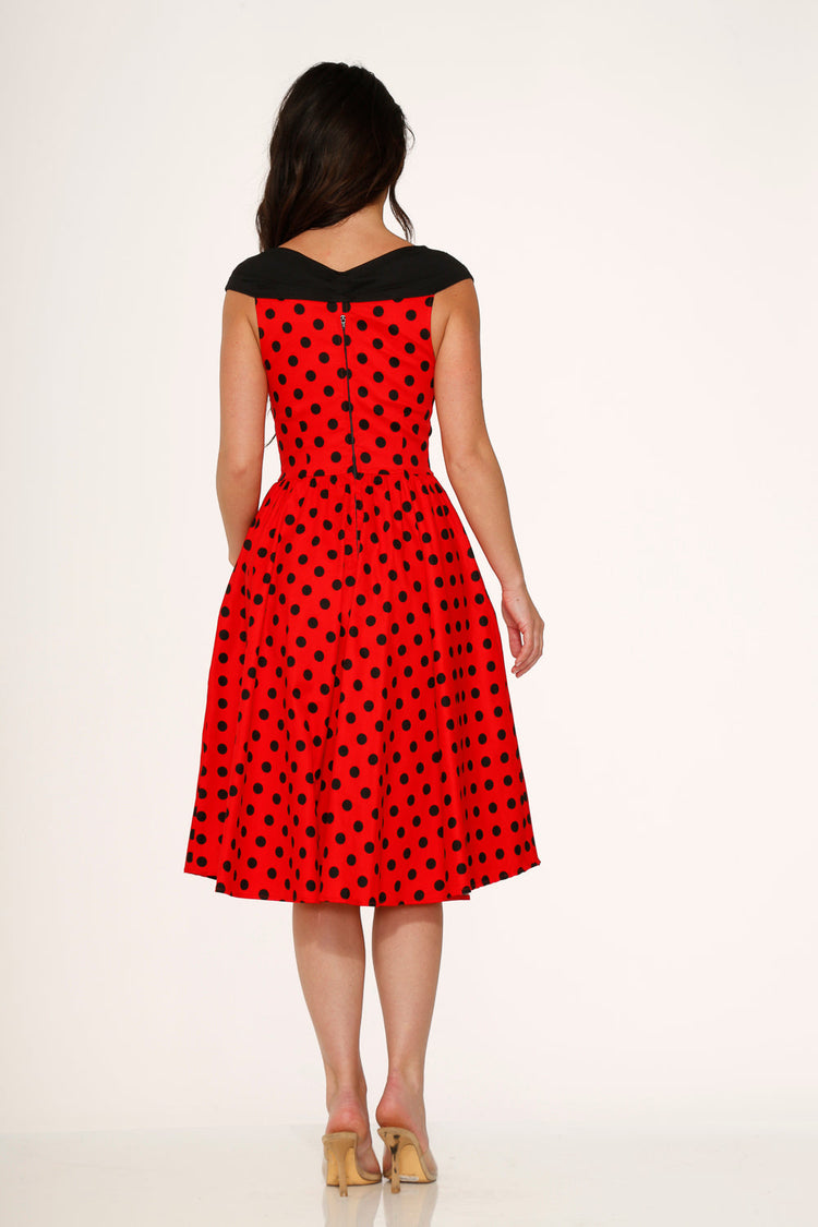 Red & Black Polka Dot Swing Dress