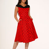 Red & Black Polka Dot Swing Dress