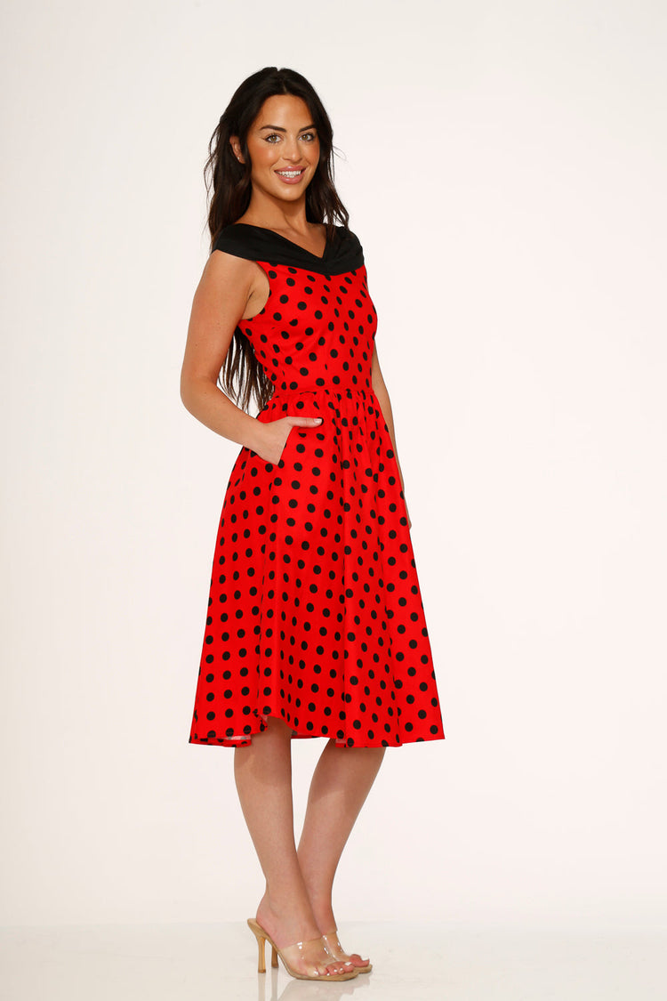 Red & Black Polka Dot Swing Dress