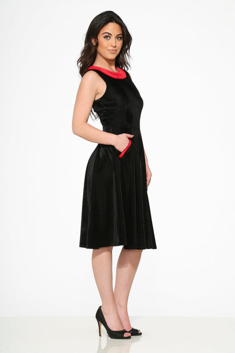 dark red swing dress Red Polyester Midi Dress with Square Neck and A-Line Fit Red / XS