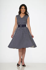 Navy Blue White Polka Dot Swing Dress