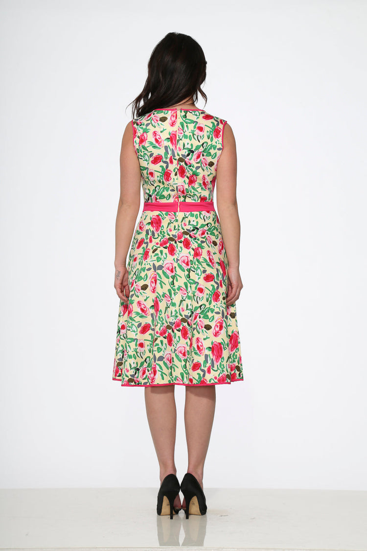 Yellow and Red Rose Swing Dress