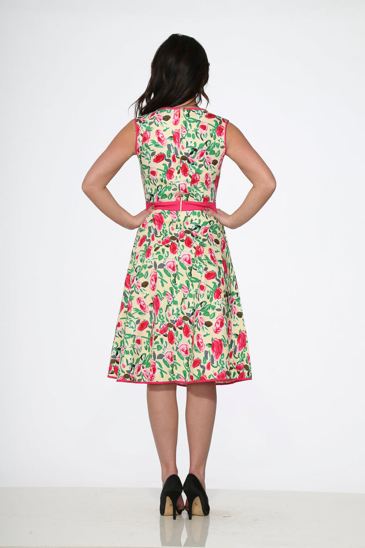Yellow and Red Rose Swing Dress