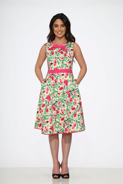 Yellow and Red Rose Swing Dress