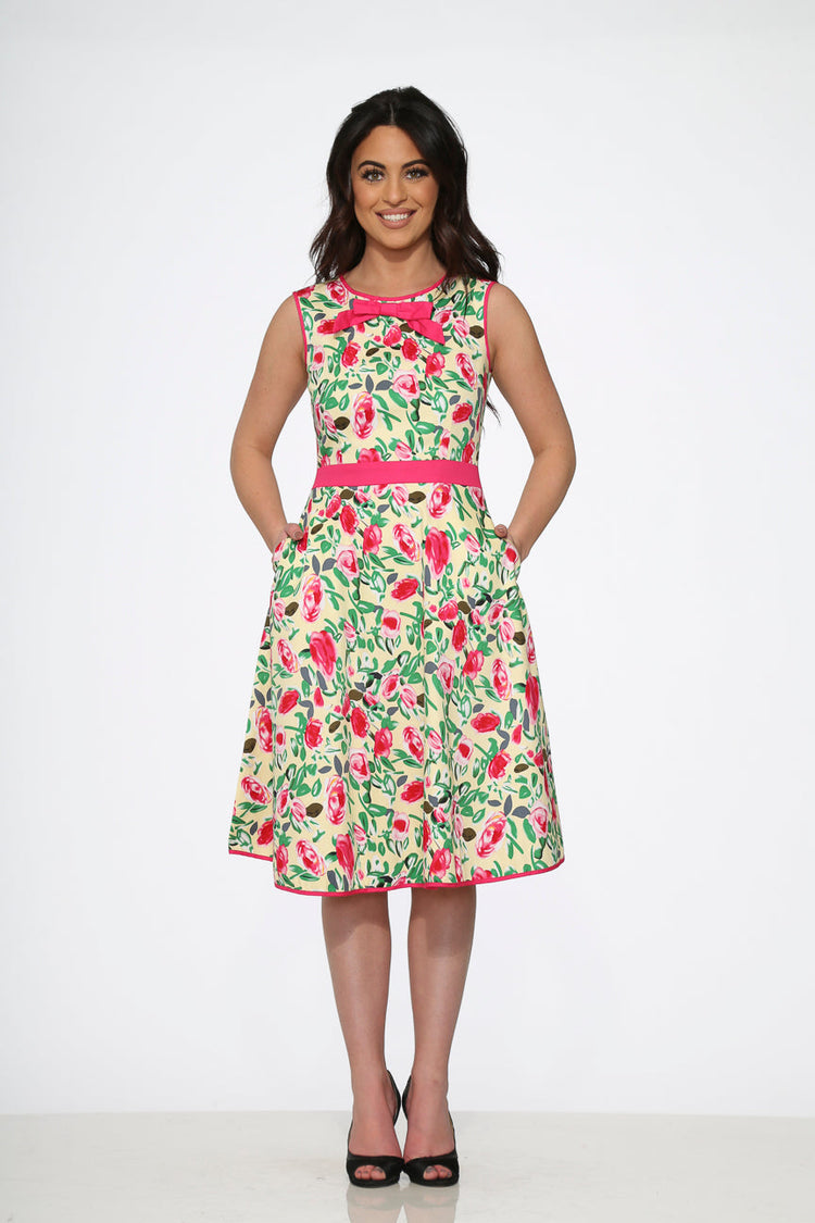Yellow and Red Rose Swing Dress