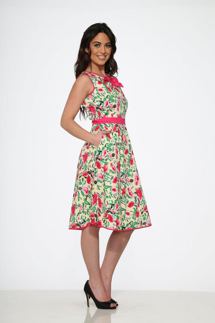Yellow and Red Rose Swing Dress