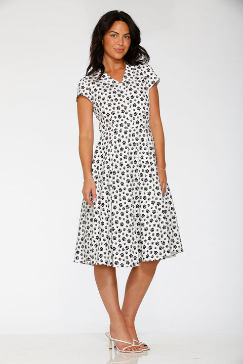 Cat Paw Swing Dress in White