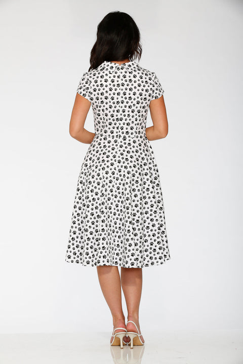 Cat Paw Swing Dress in White