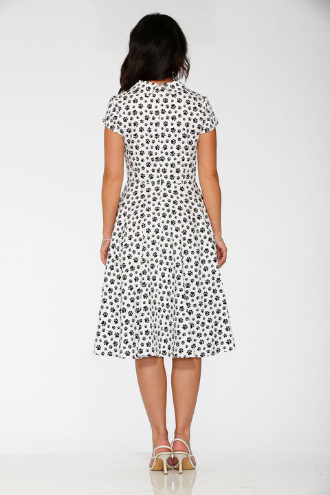 Cat Paw Swing Dress in White
