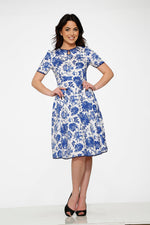 White & Blue China doll Swing Dress
