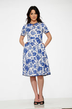 White & Blue China doll Swing Dress