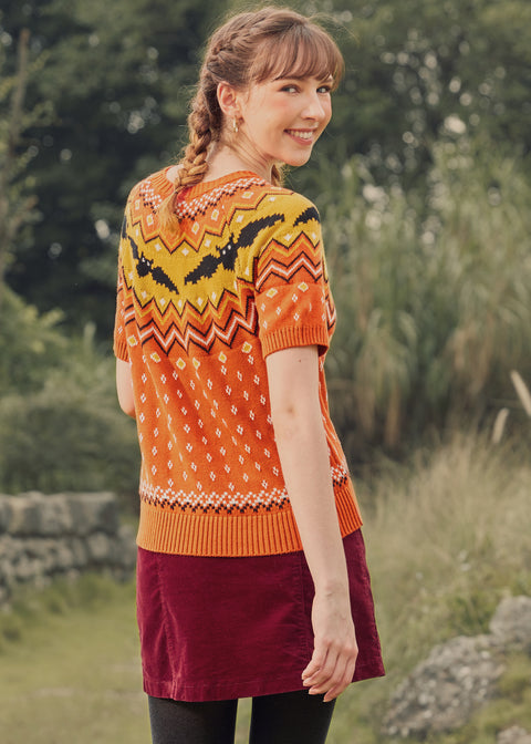 It Be Like 'Bat' Fair Isle Short Sleeve Sweater