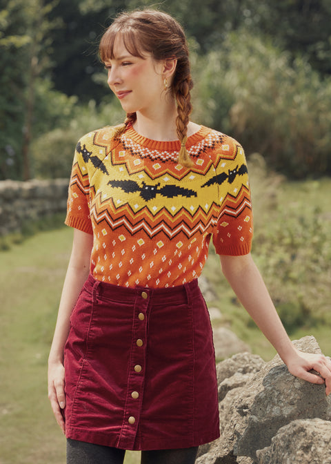 It Be Like 'Bat' Fair Isle Short Sleeve Sweater