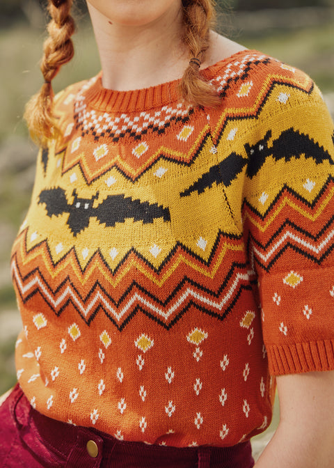It Be Like 'Bat' Fair Isle Short Sleeve Sweater