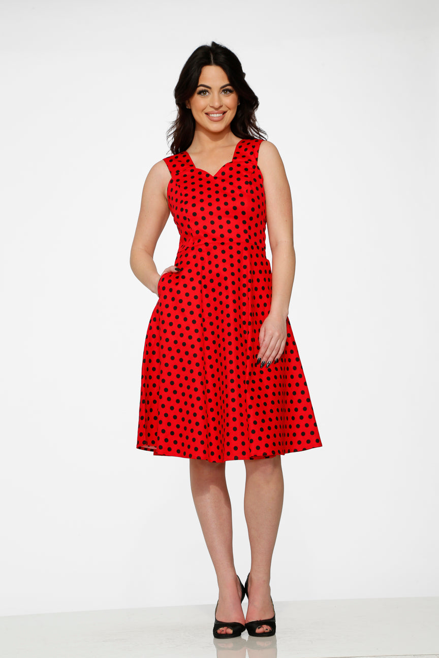 Red & Black Polka Dot Swing Dress