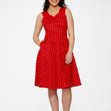 Red & Black Polka Dot Swing Dress