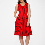 Red & Black Polka Dot Swing Dress