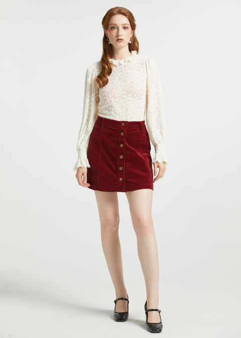 Vogue on Vinyl Button Front Corduroy Skirt