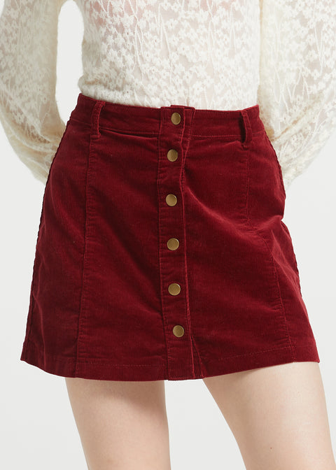 Vogue on Vinyl Button Front Corduroy Skirt