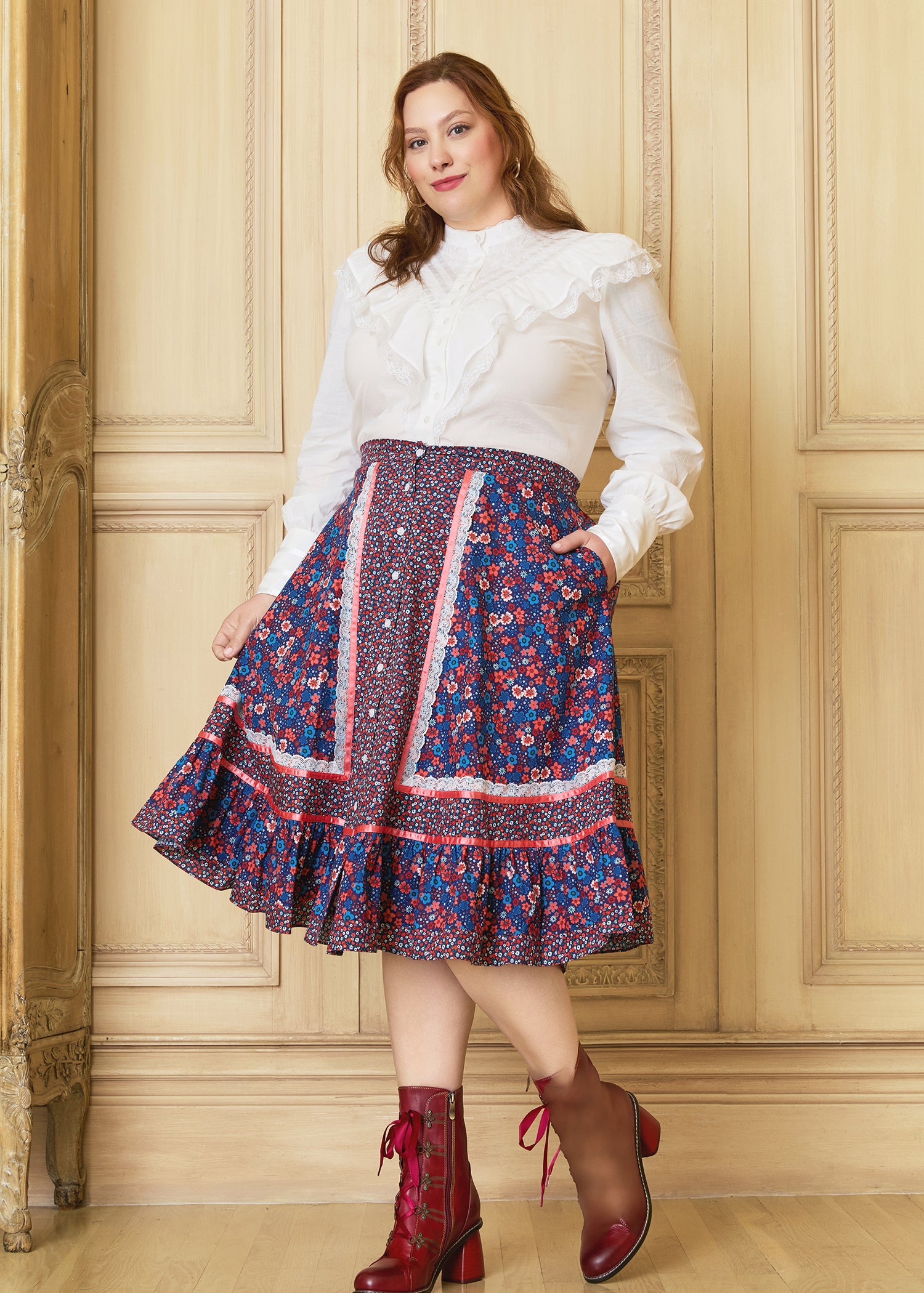 GUNNE SAX for ModCloth Isabella Midi Skirt 100% Cotton